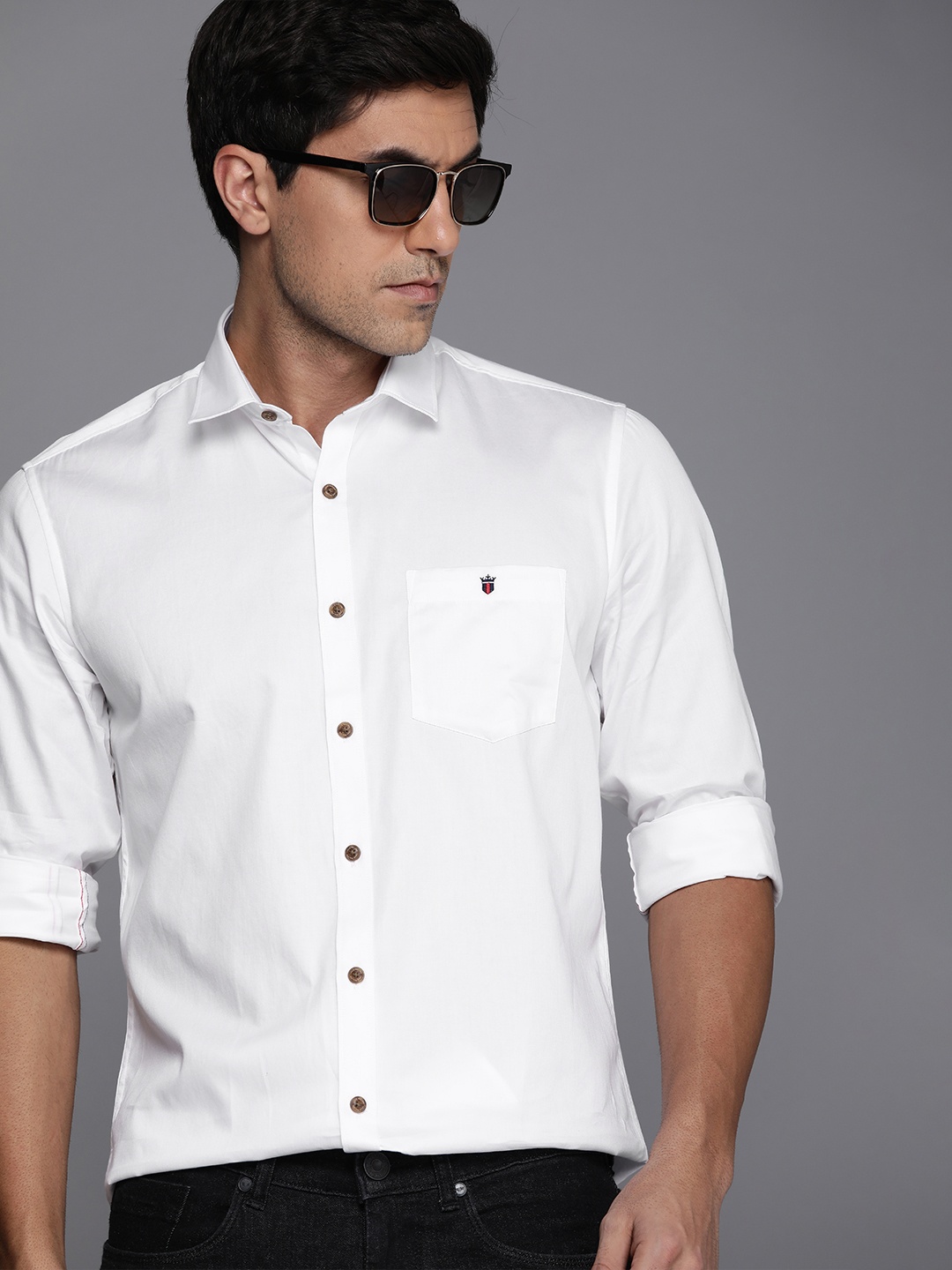

Louis Philippe Jeans Men Pure Cotton Slim Fit Casual Shirt, White