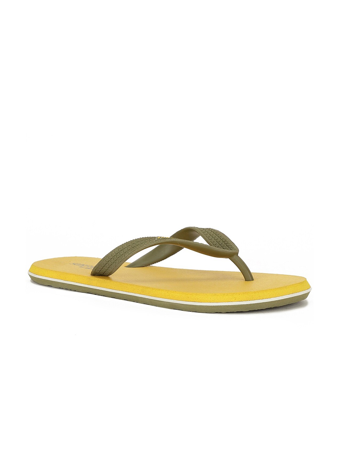 

Bata Men Olive Green & Yellow Rubber Thong Flip-Flops