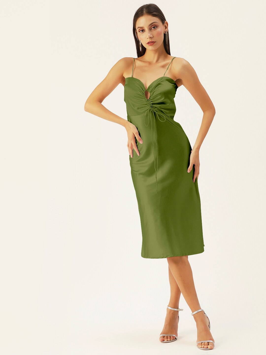 

DressBerry Woman Satin Spaghetti Strap A-Line Dress, Green