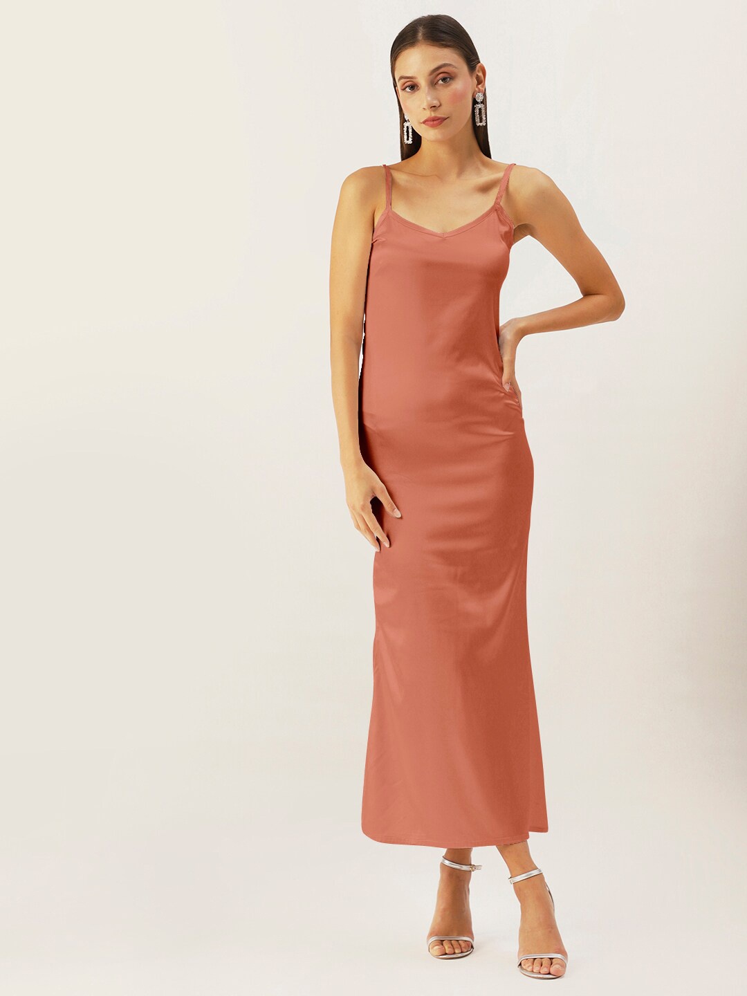 

DressBerry Women Solid Satin Maxi Dress, Peach
