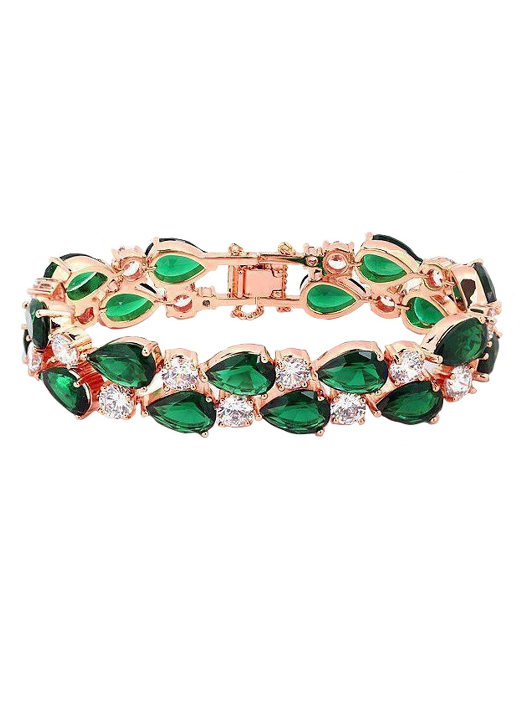 

Designs By Jewels Galaxy Women Green Rose Gold-Plated Cubic Zirconia Wraparound Bracelet