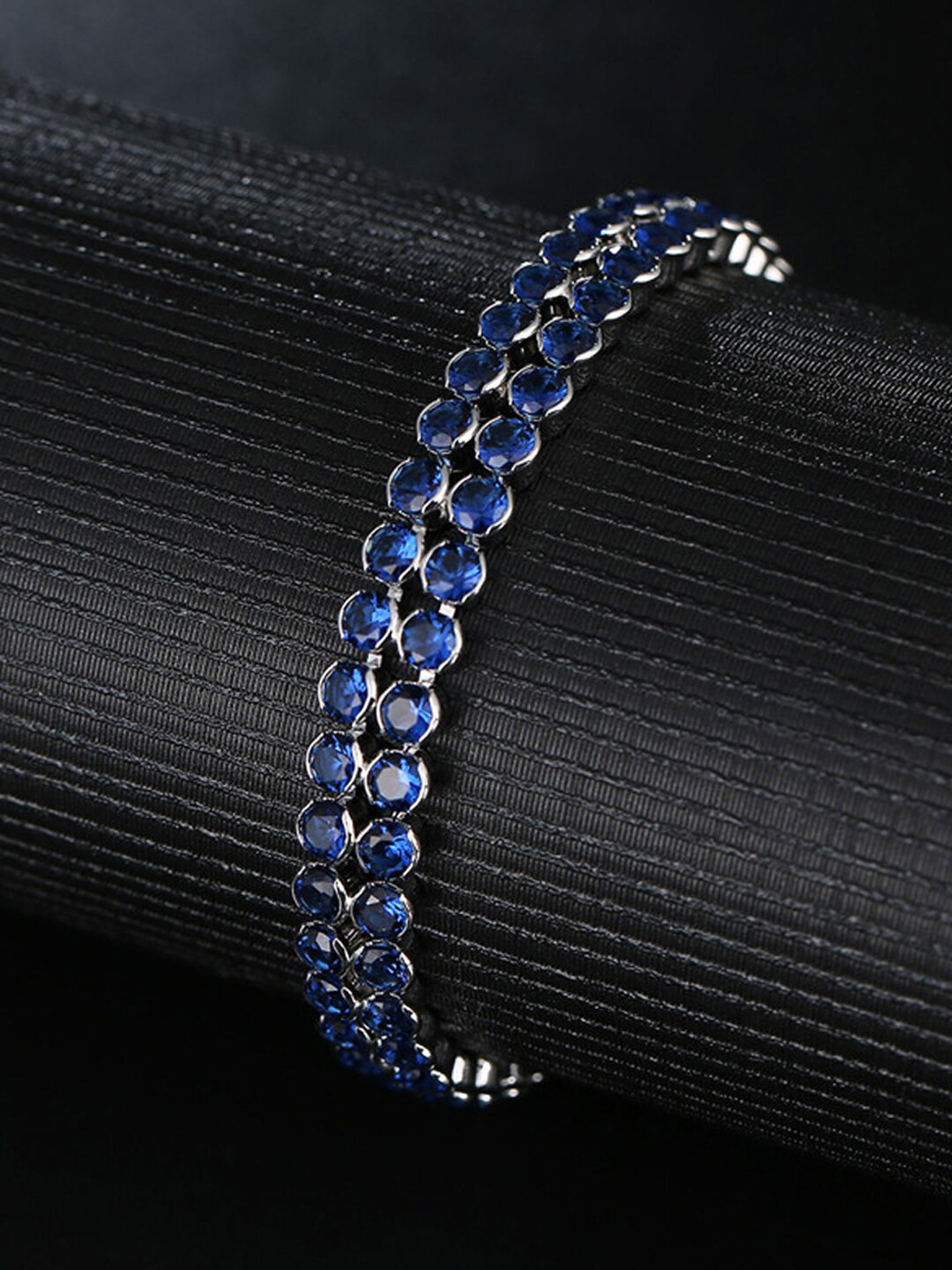 

Designs By Jewels Galaxy Women Navy Blue Silver-Plated Cubic Zirconia Wraparound Bracelet