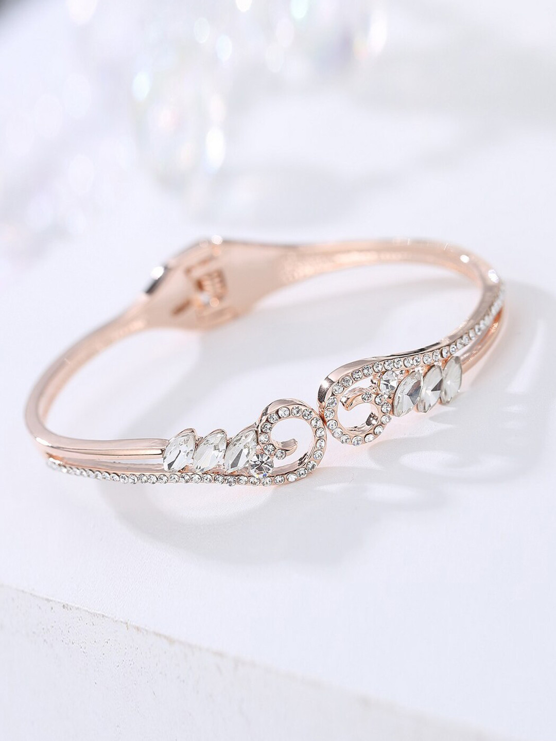 

Designs By Jewels Galaxy Women Rose Gold & White Brass American Diamond Rose Gold-Plated Bangle-Style Bracelet