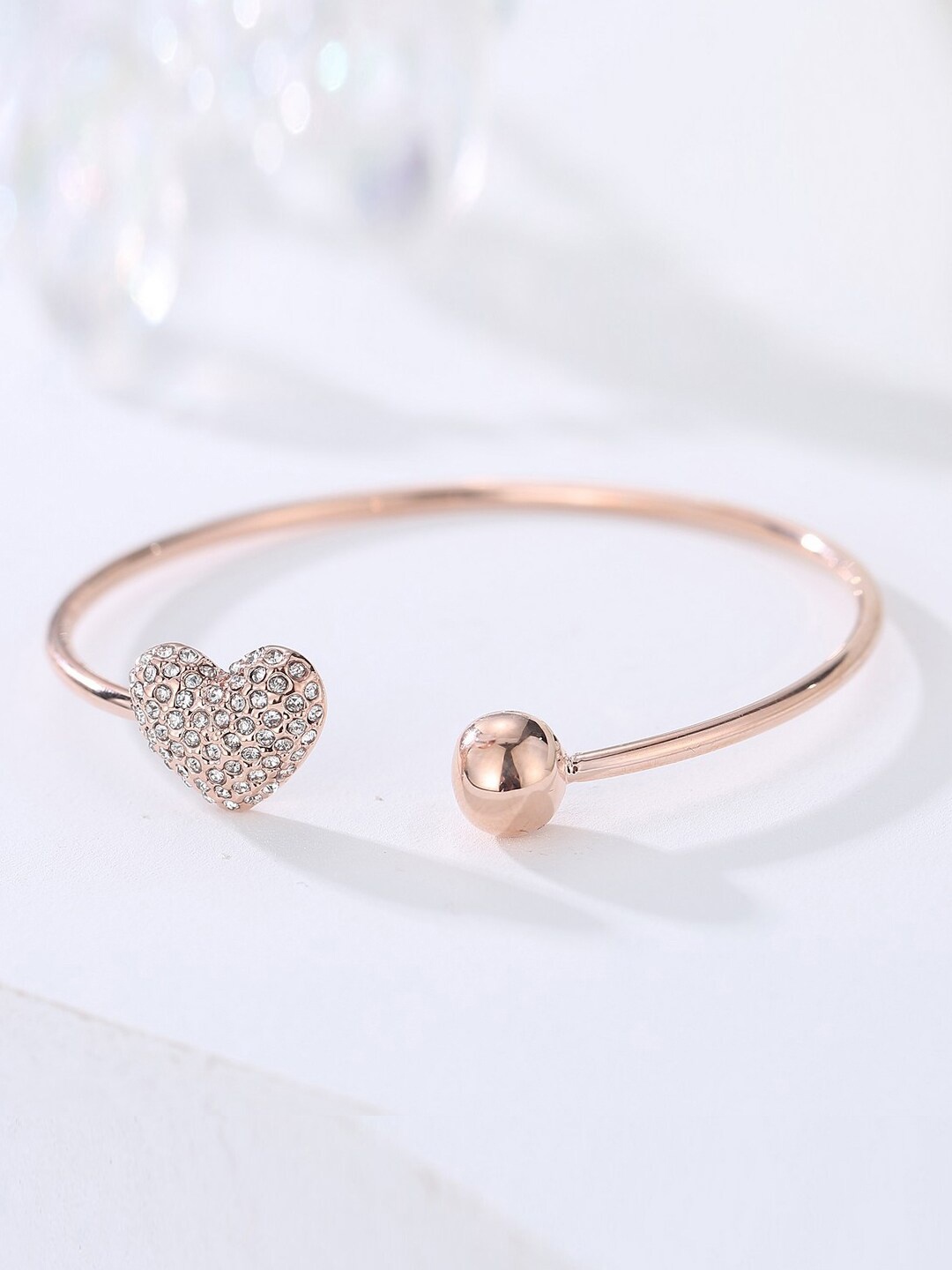 

Designs By Jewels Galaxy Women Rose Gold & White Brass American Diamond Rose Gold-Plated Cuff Bracelet