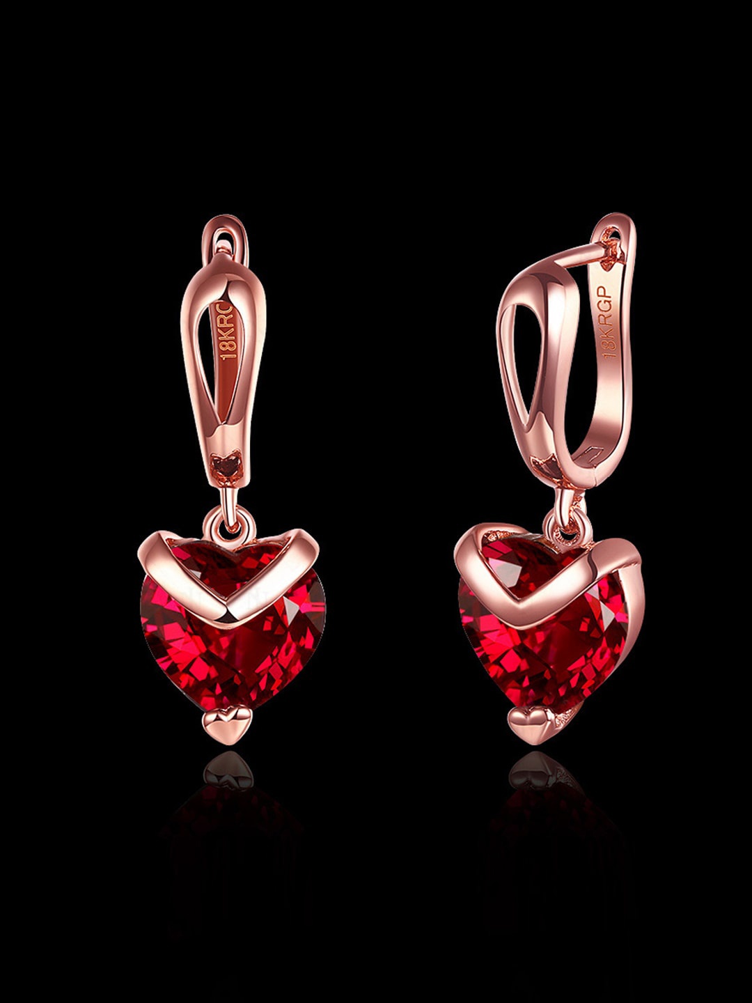 

Designs By Jewels Galaxy Red & Rose Gold Heart Shaped Drop Earrings