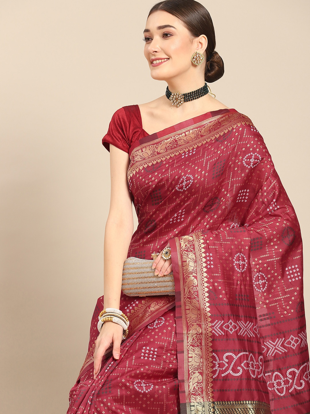 

Nimayaa Pink & Green Woven Design Silk Blend Kanjeevaram Saree