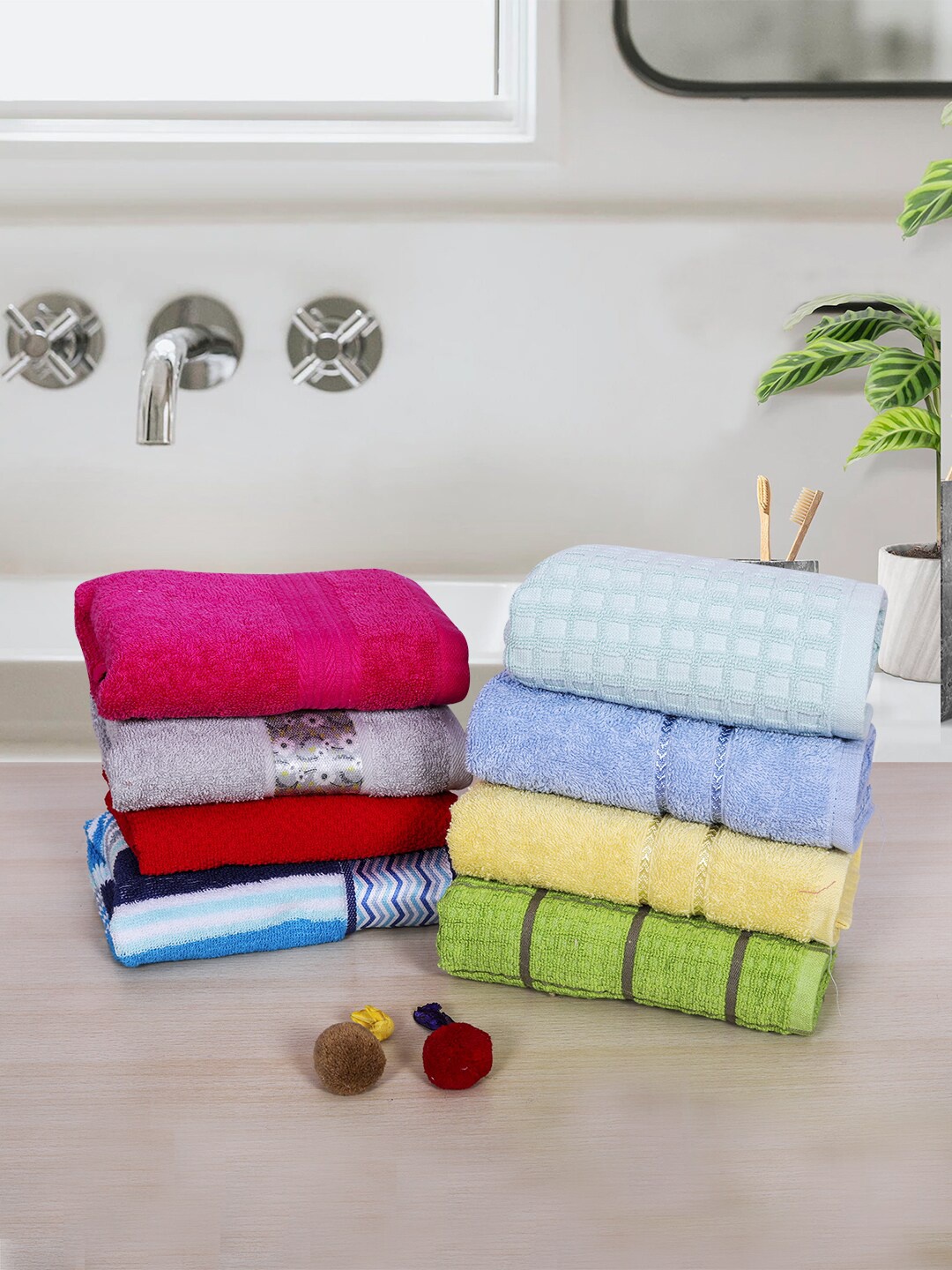 

RANGOLI Set Of 8 Assorted Pure Cotton 380 GSM Towel Set