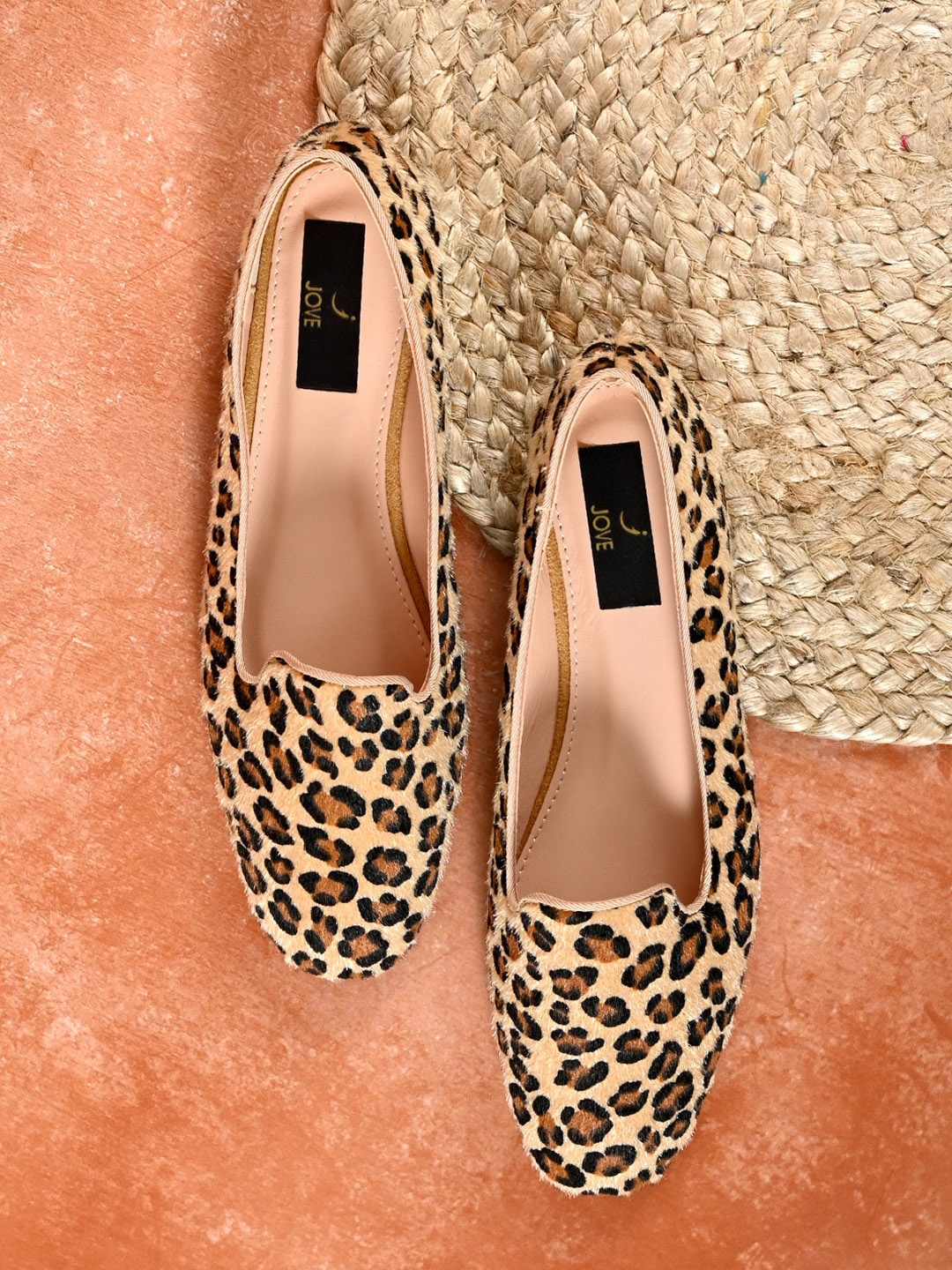 

Jove Women Tan & Black Printed Ballerinas Flats