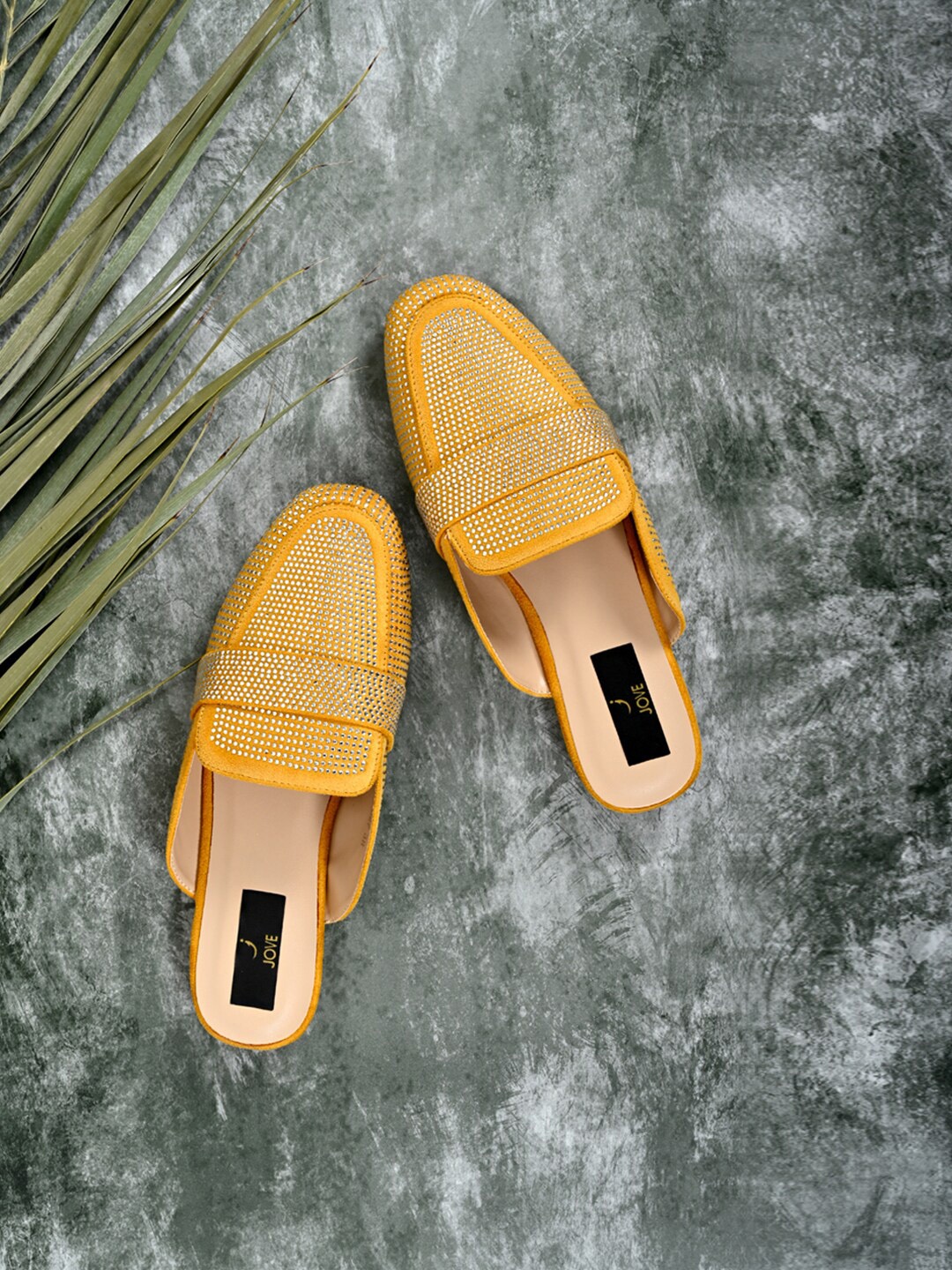 

Jove Women Yellow Embellished Mules Flats