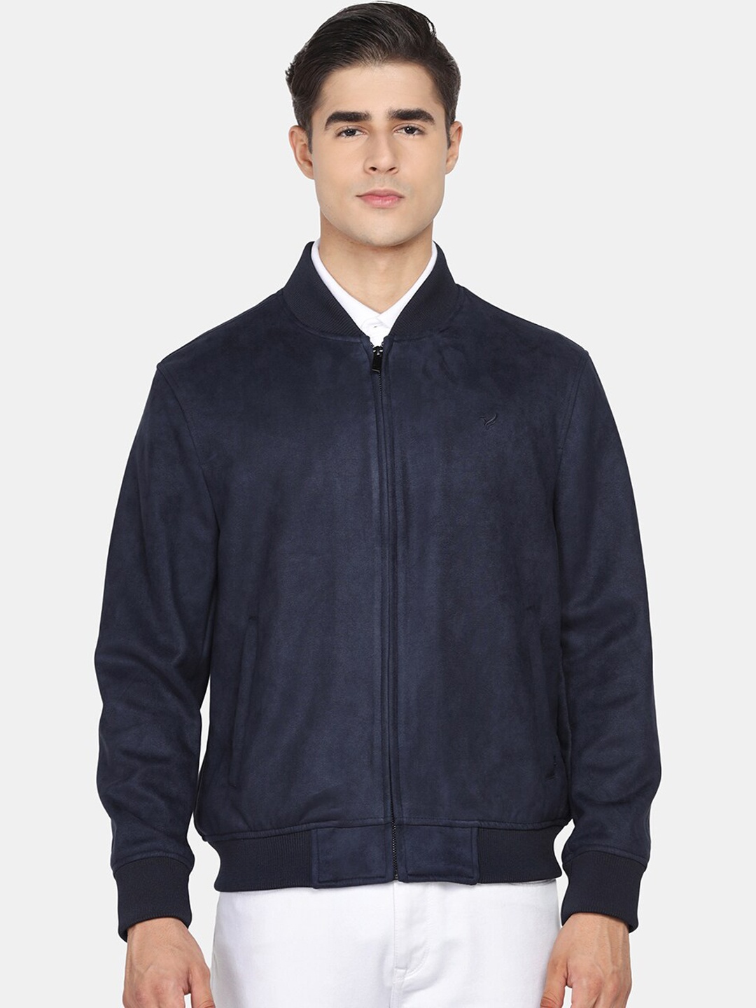 

Blackberrys Men Navy Blue Solid Long Sleeves Bomber Jacket