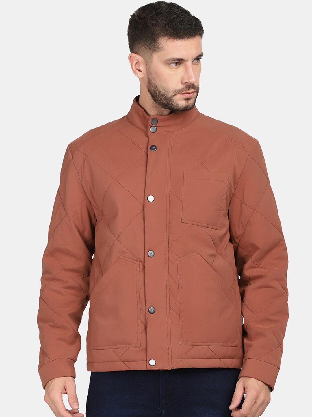 

Blackberrys Men Plus Size Brown Solid Quilted Jacket