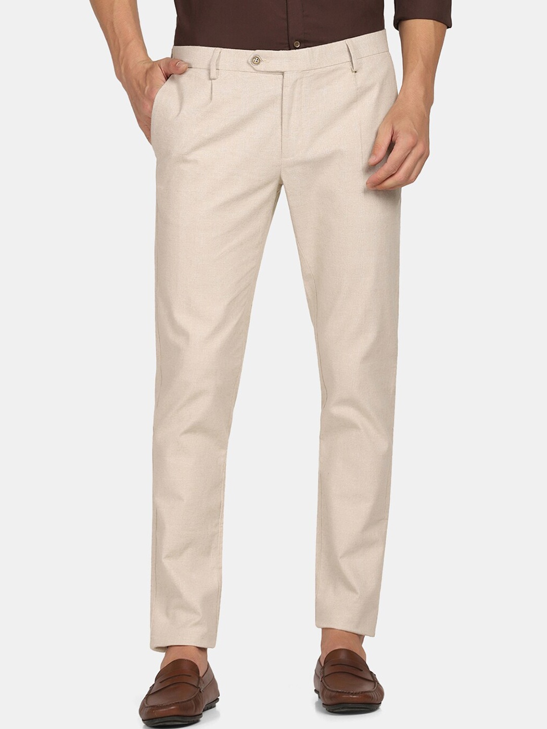 

Blackberrys Men Beige Solid Phoenix Fit Trousers