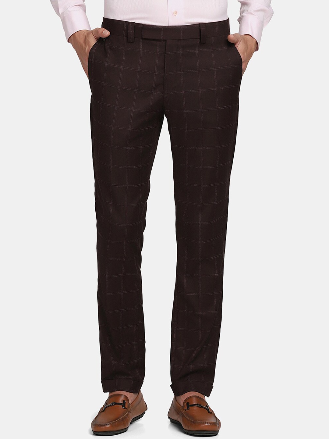 

Blackberrys Men Brown Checked Slim Fit Trousers