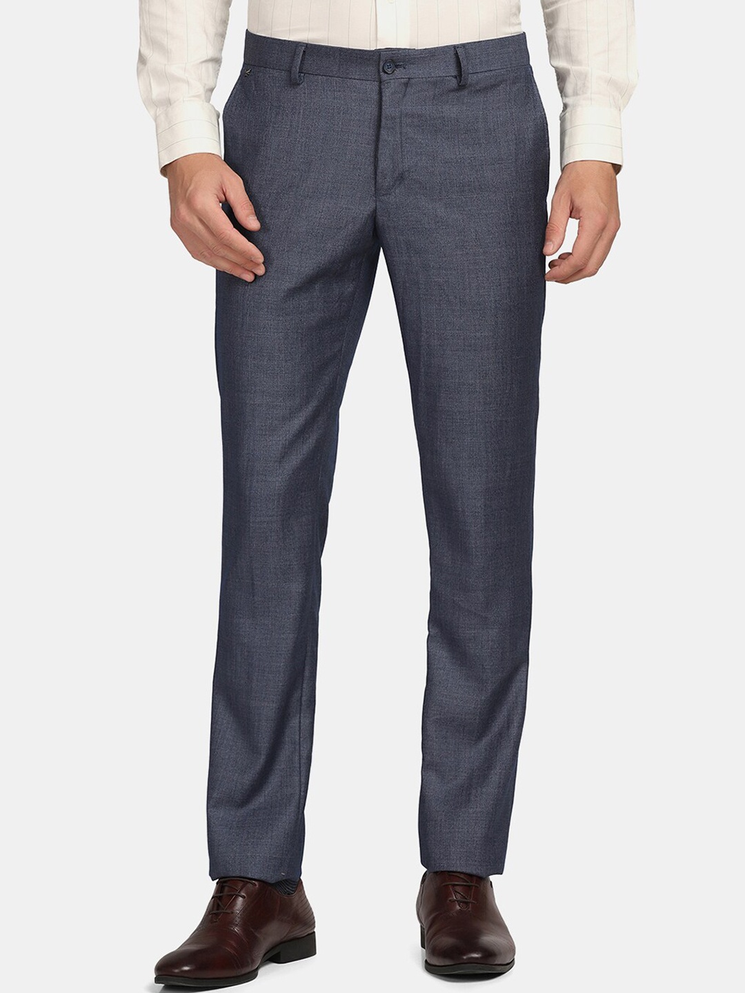 

Blackberrys Men Blue Textured Slim Fit Formal Trouser