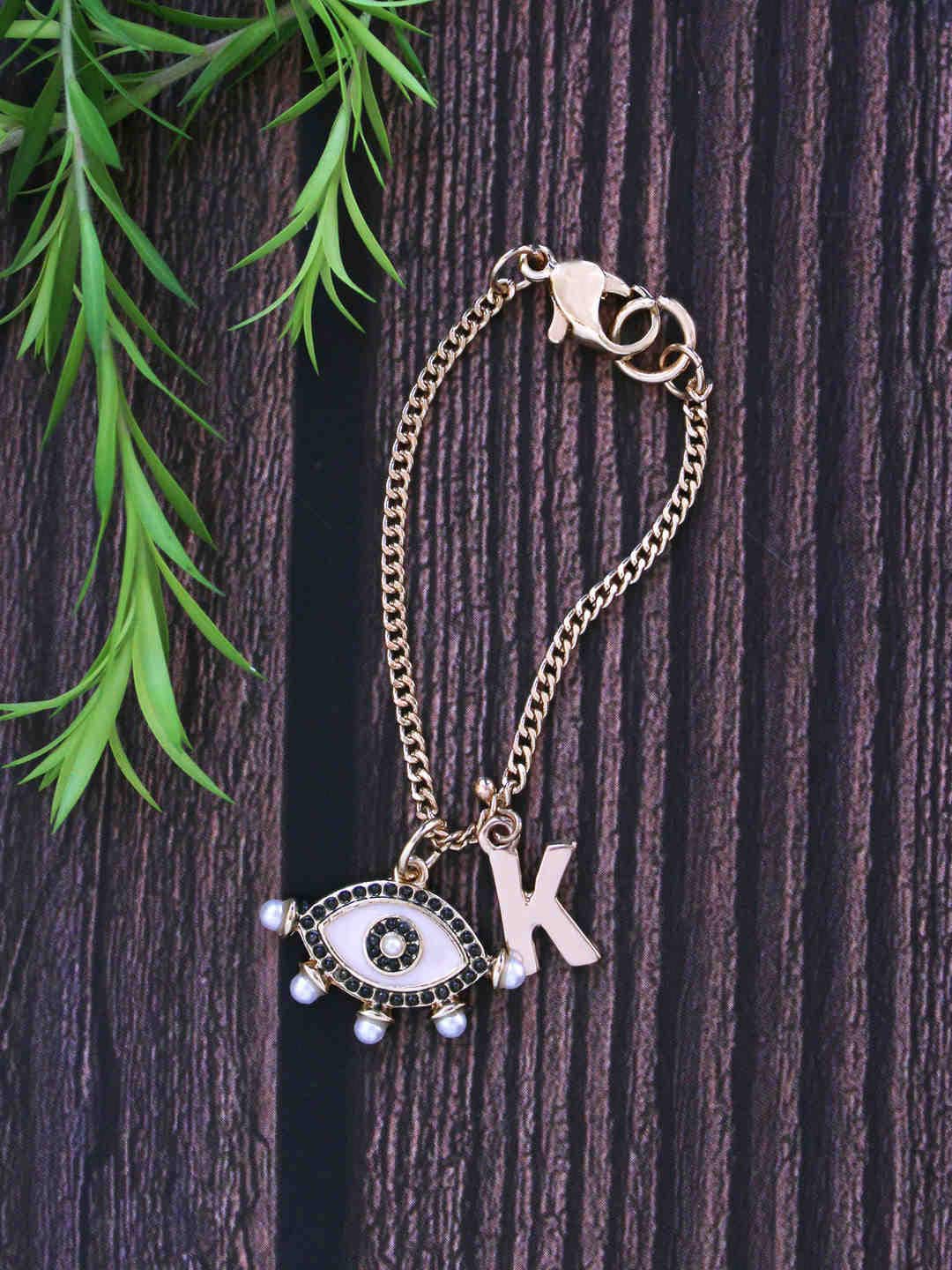 

Runway Ritual Women Gold-Toned Alphabet K & Evil Eye Watch Charm