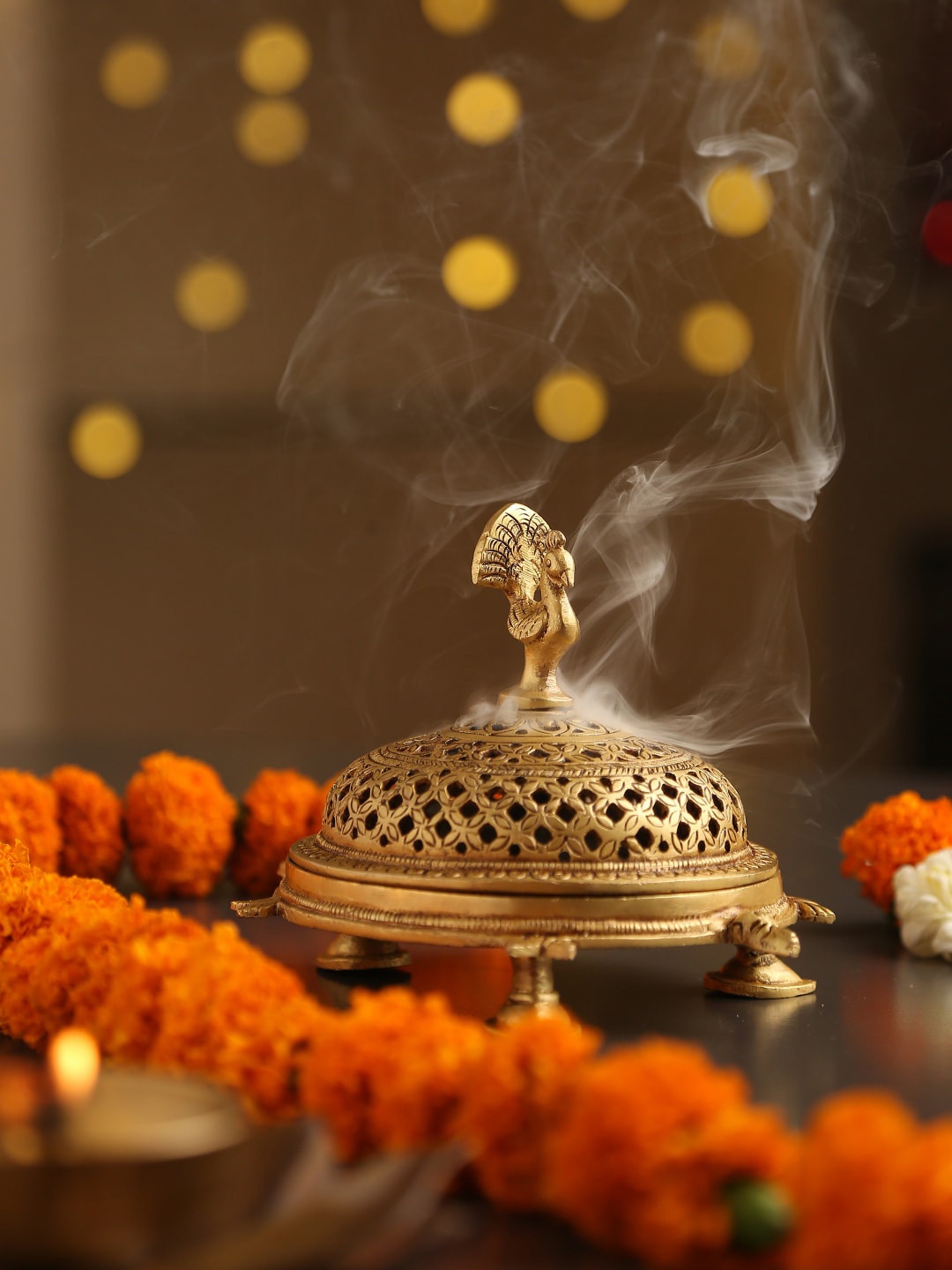

Amoliconcepts Gold-Toned Peacock Incense Burner With Tortoise Base