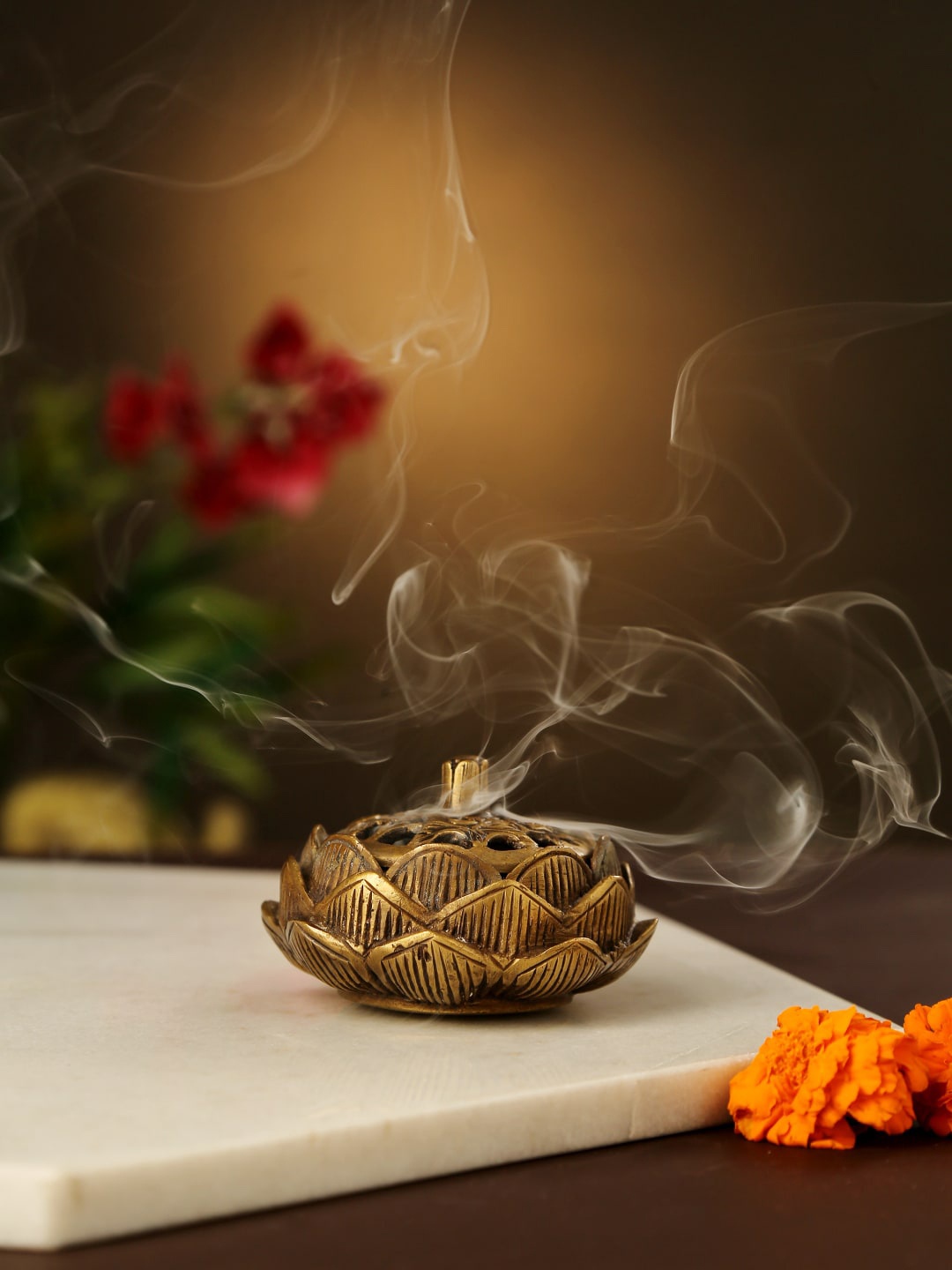 

Amoliconcepts Gold-Toned Lotus Incense Burner Pooja Essentials