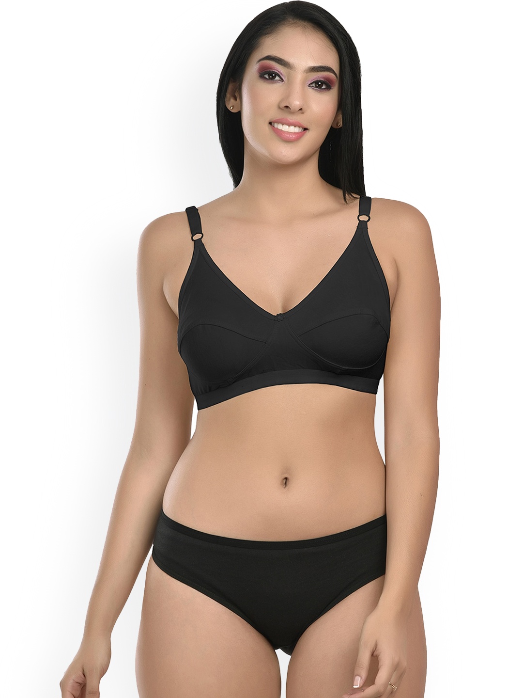 

StyFun Women Cotton Blend Solid Everyday Lingerie Set, Black