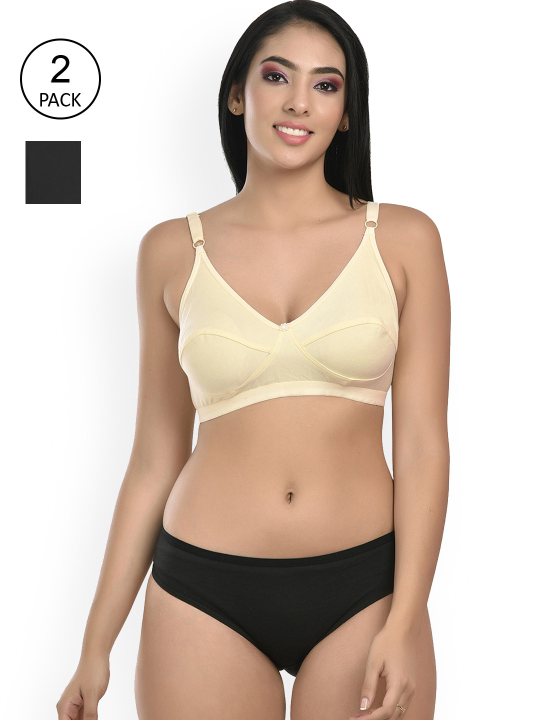 

StyFun Women Pack of 2 Solid Cotton Lingerie Set, Black