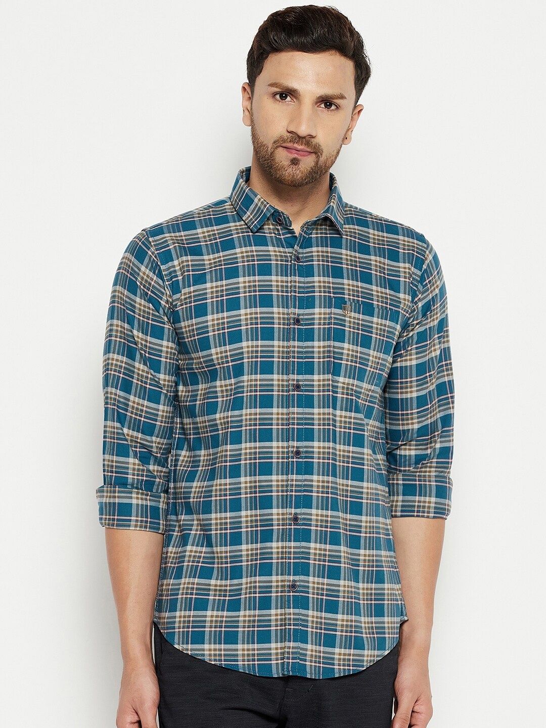 

Duke Men Blue Slim Fit Tartan Checks Checked Casual Shirt