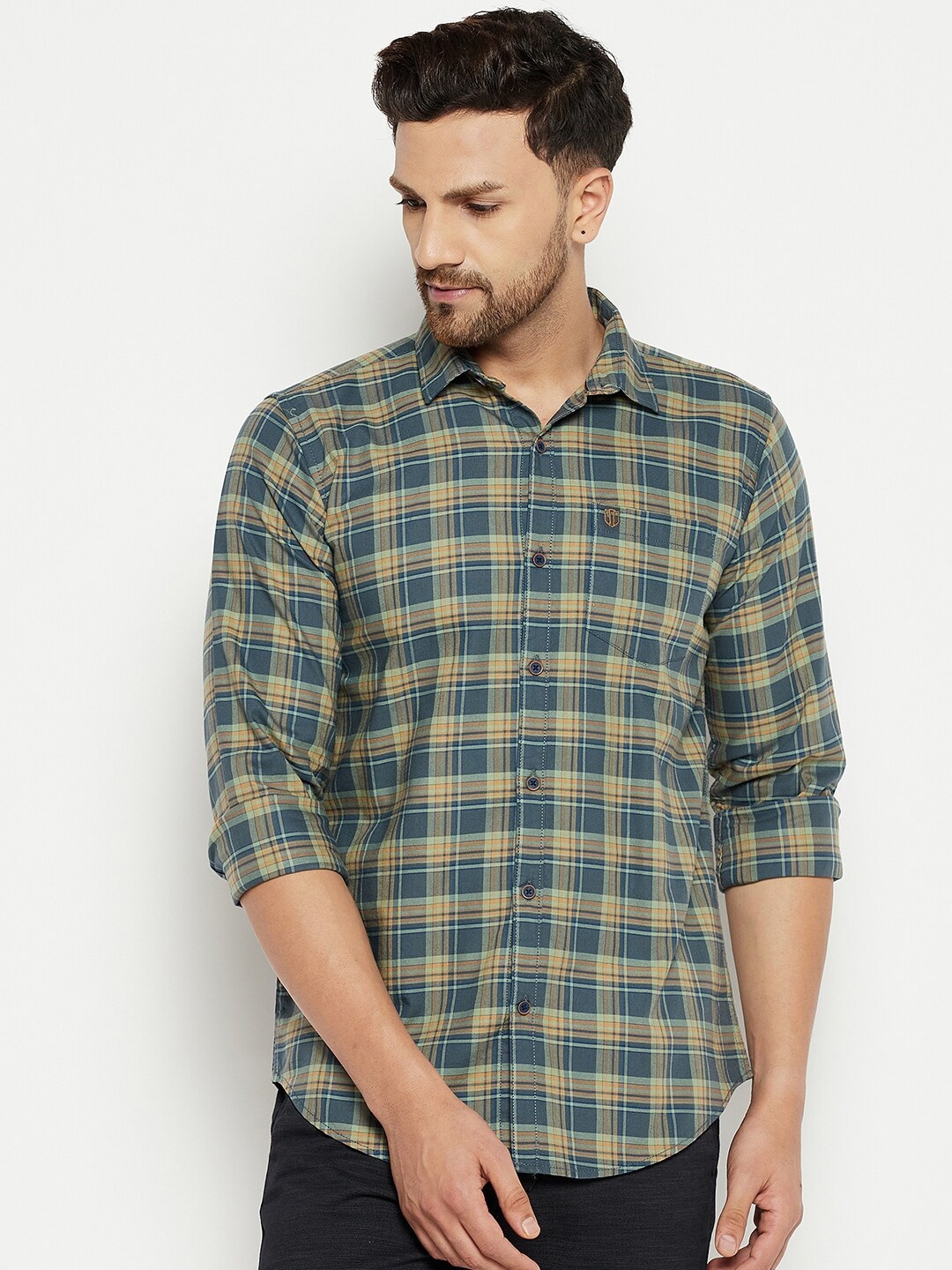 

Duke Men Green Slim Fit Checked Casual Shirt