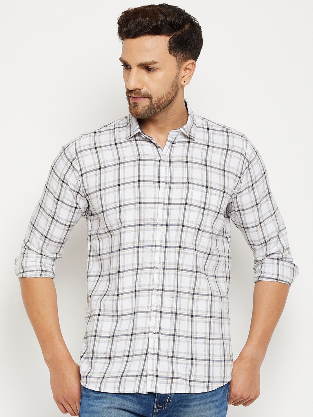 

Duke Men Grey Slim Fit Checked Casual Shirt