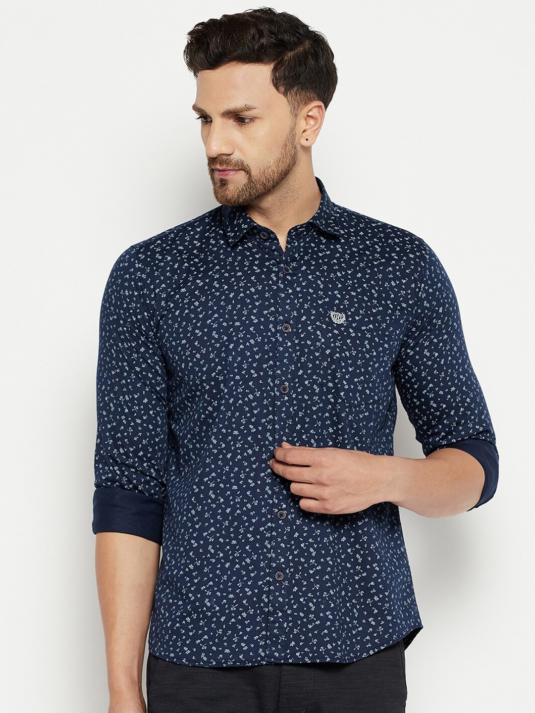 

Duke Men Navy Blue Slim Fit Floral Printed Casual Shirt
