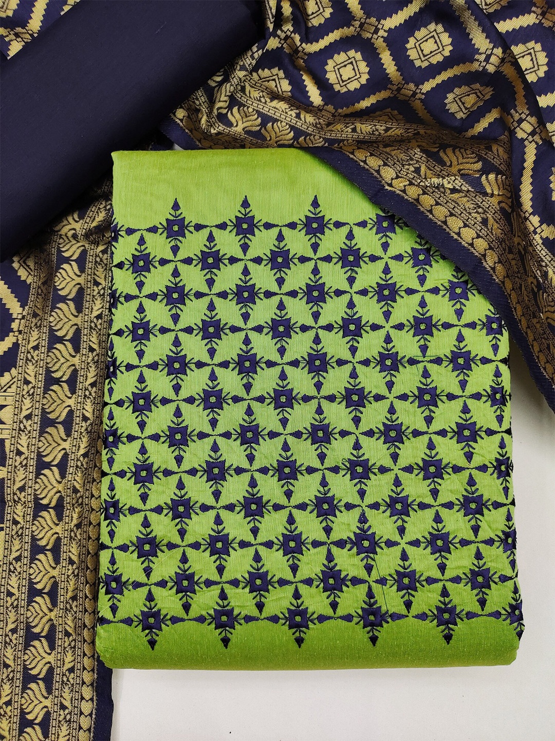 

mf Woman Embroidered Unstitched Dress Material, Lime green