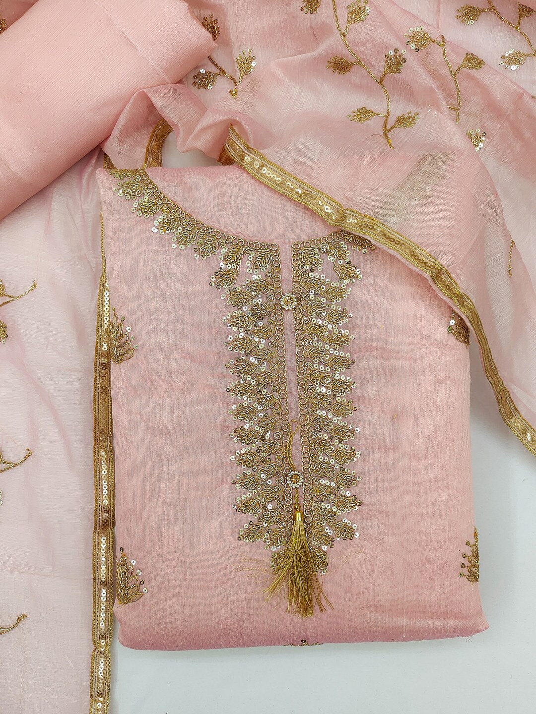 

mf Woman Embellished Unstitched Dress Material, Pink