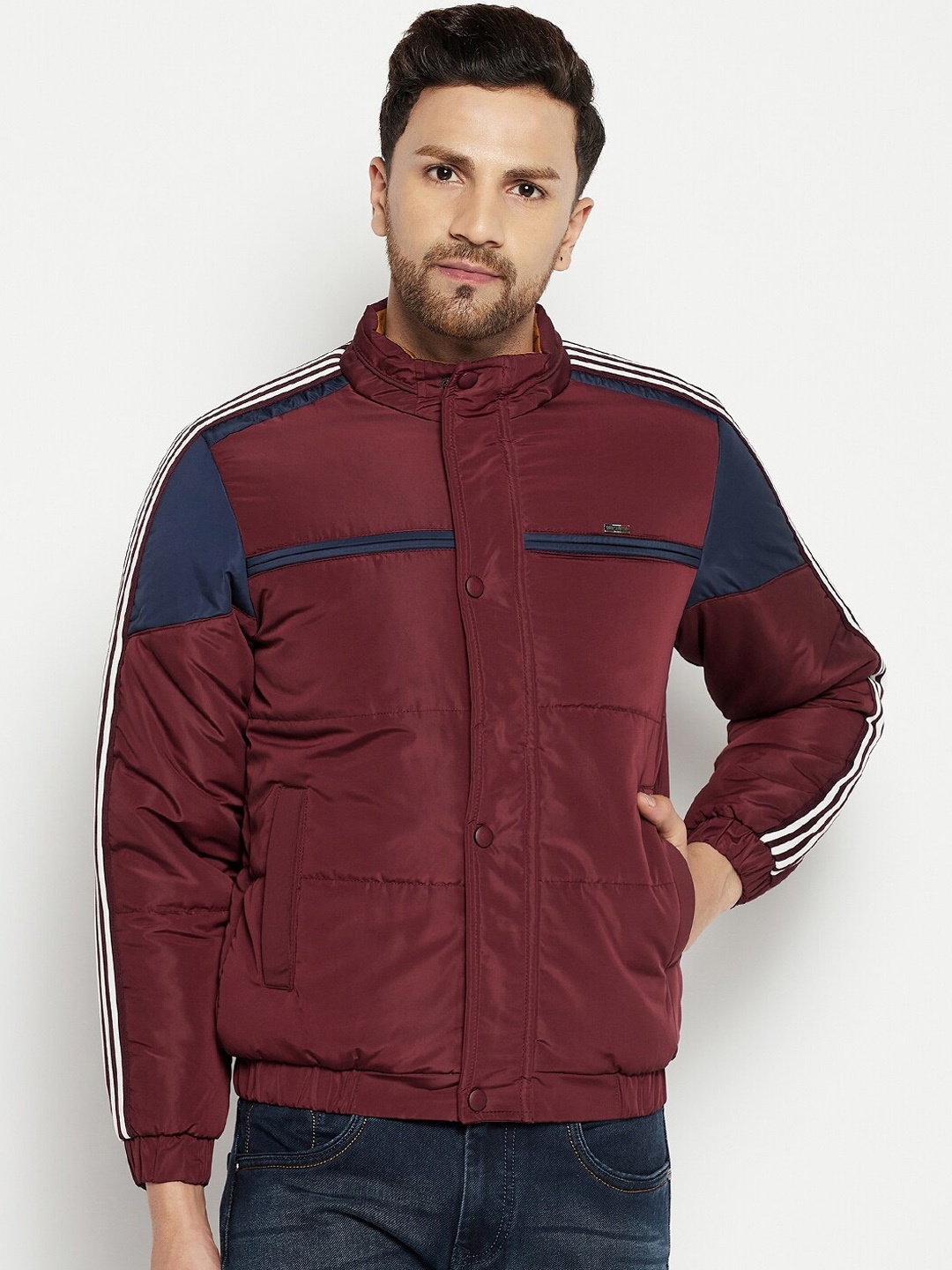 

Duke Men Maroon Colourblocked Padded Jacket