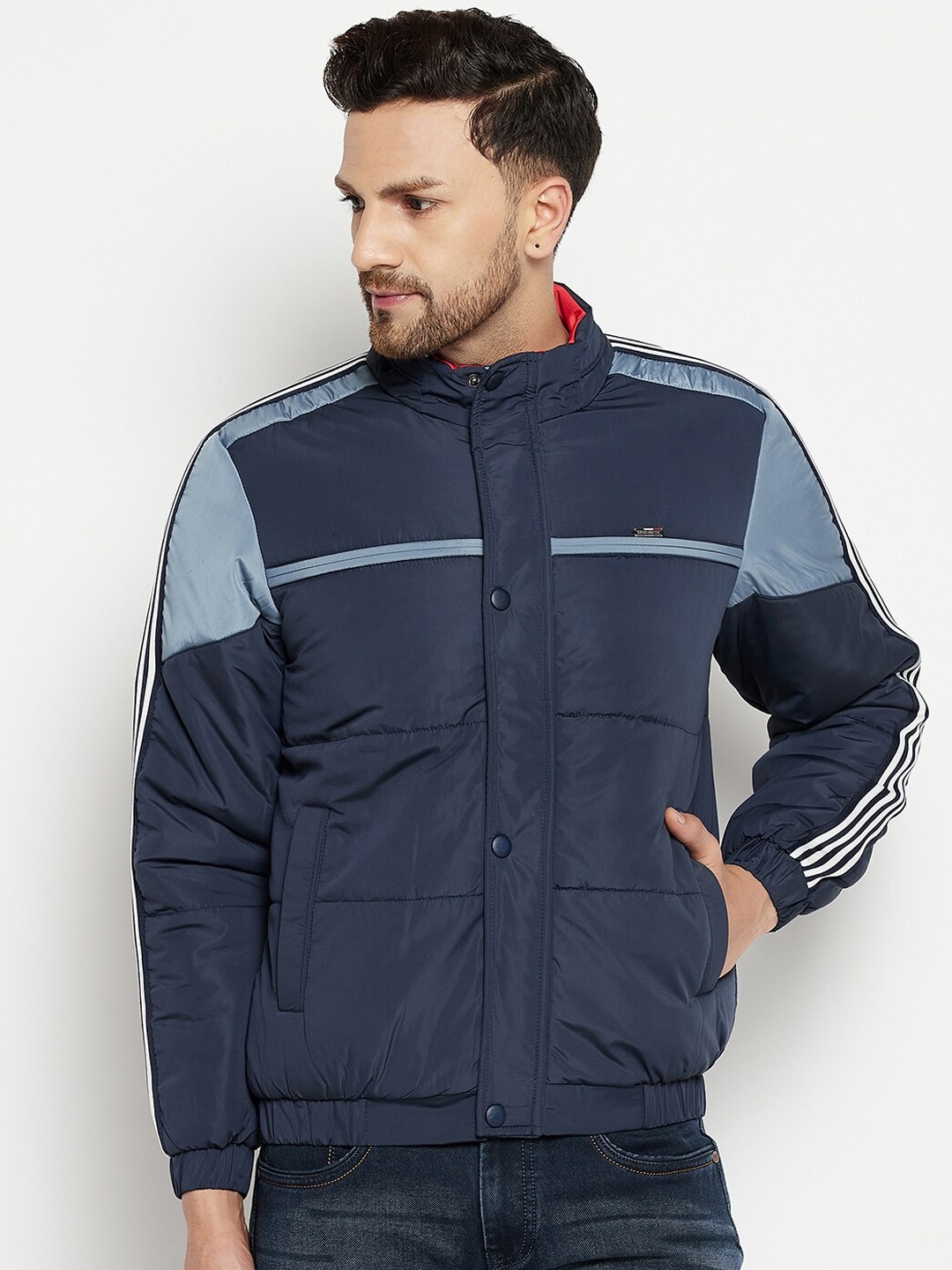 

Duke Men Blue Colourblocked Padded Jacket