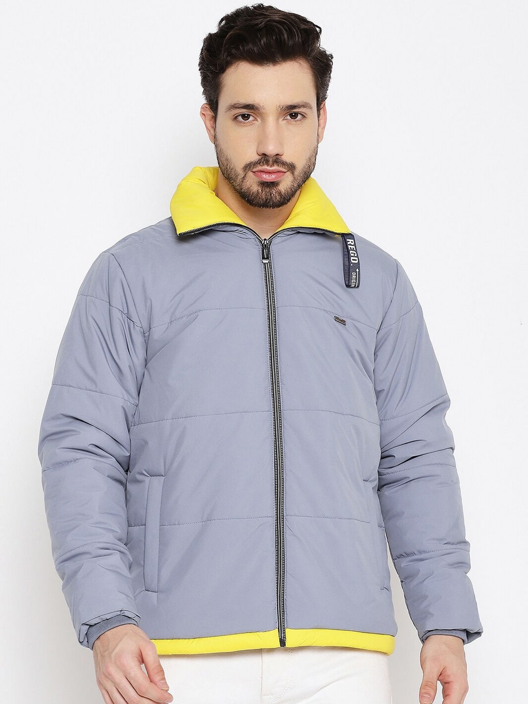 

Duke Men Grey & Yellow Padded Jacket