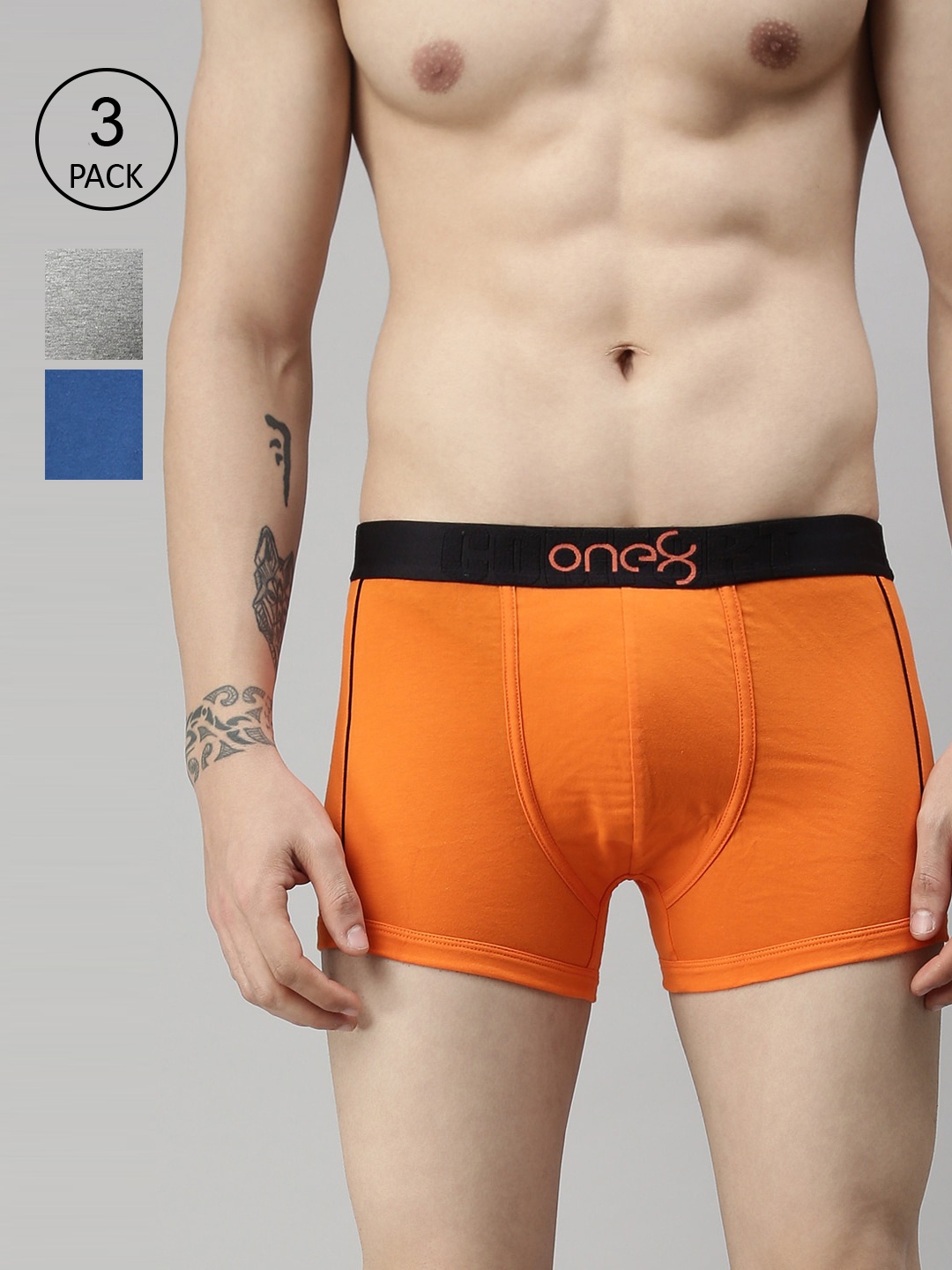 

one8 by Virat Kohli Men Pack Of 3 Cotton Trunks, Grey melange