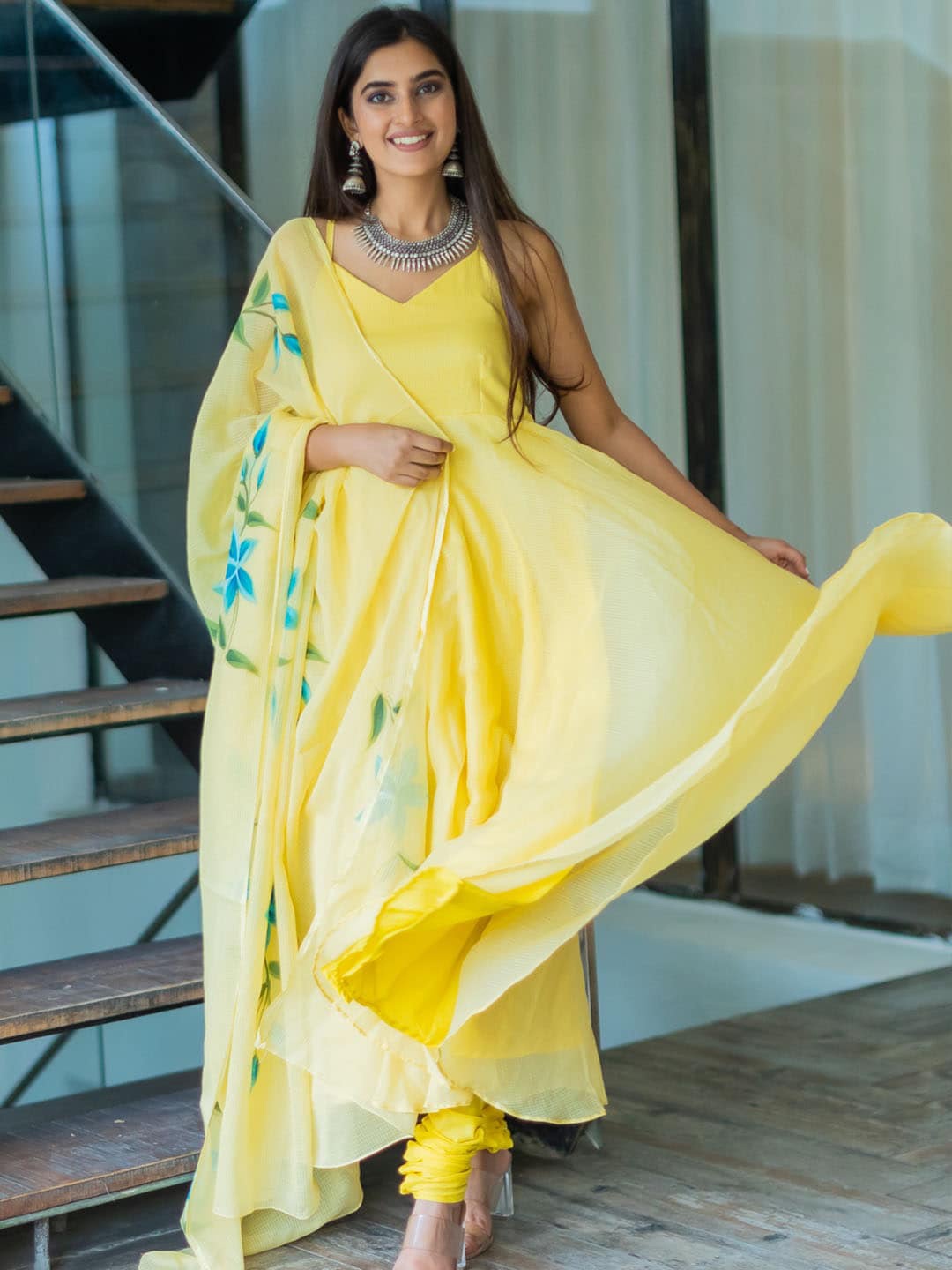 

Ambraee Women Yellow Solid Kurta with Churidar & With Dupatta