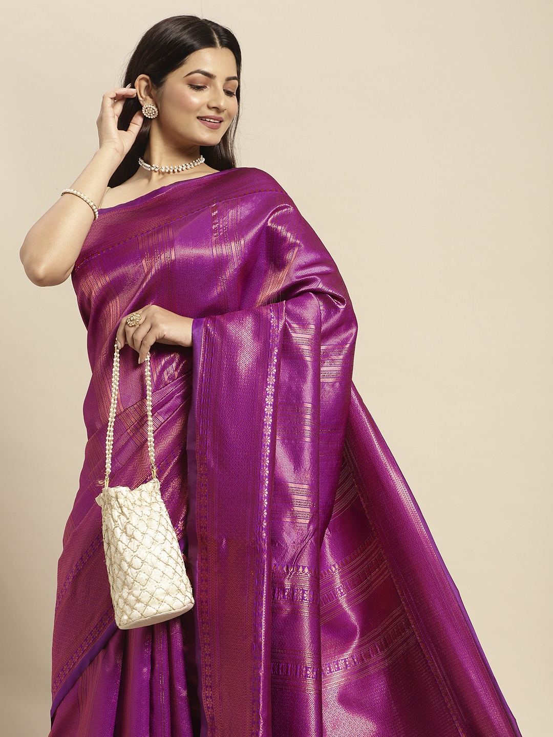 

Pothys Purple Floral Art Silk Banarasi Saree