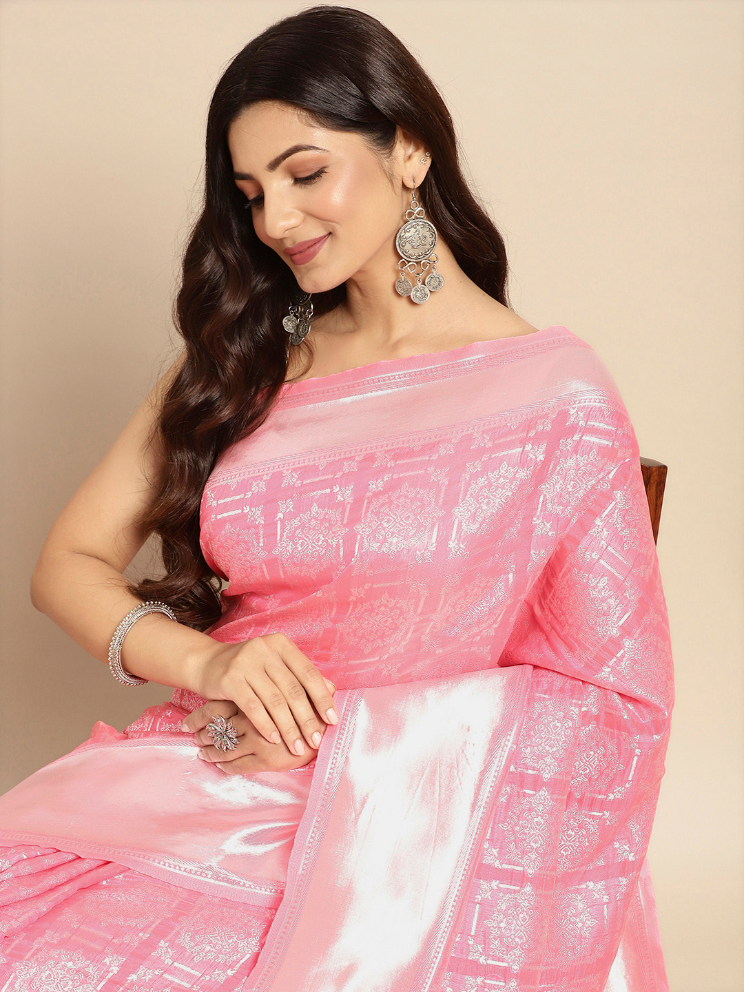 

Pothys Pink Ethnic Motifs Art Silk Banarasi Saree