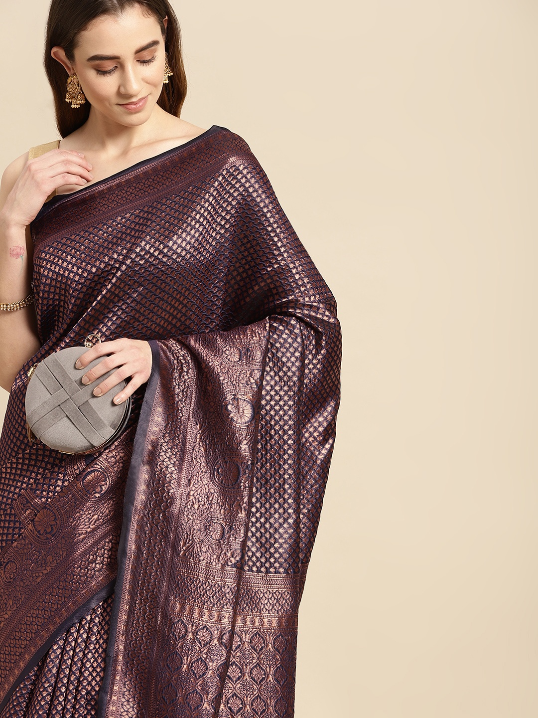 

Pothys Blue Ethnic Motifs Art Silk Banarasi Saree