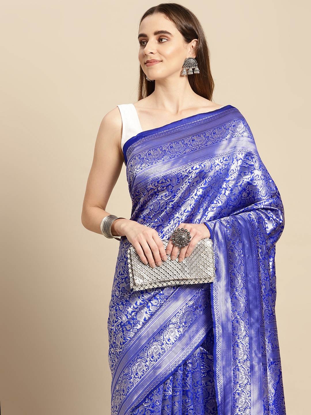 

Pothys Blue Ethnic Motifs Art Silk Banarasi Saree