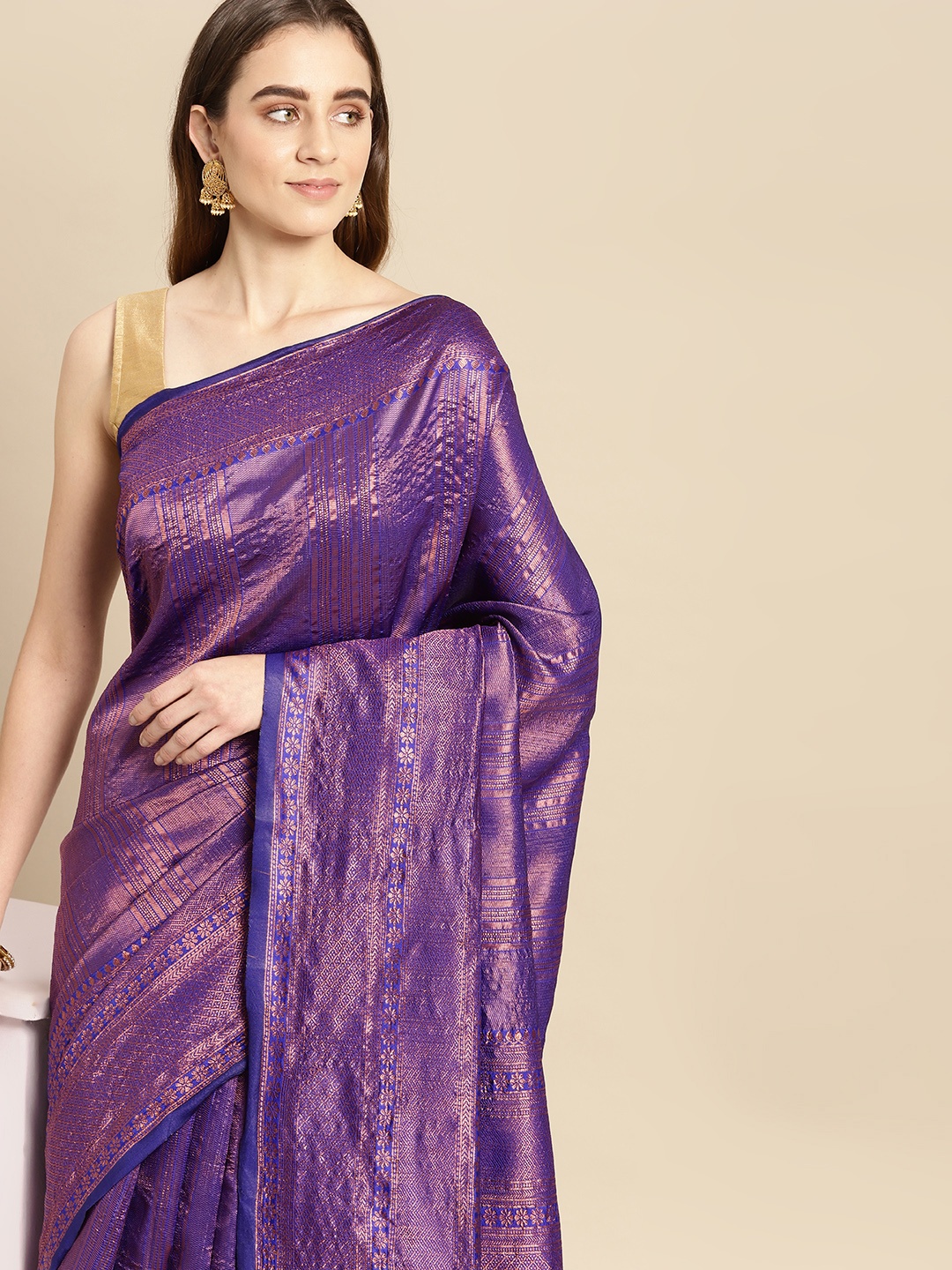 

Pothys Blue Ethnic Motifs Art Silk Banarasi Saree