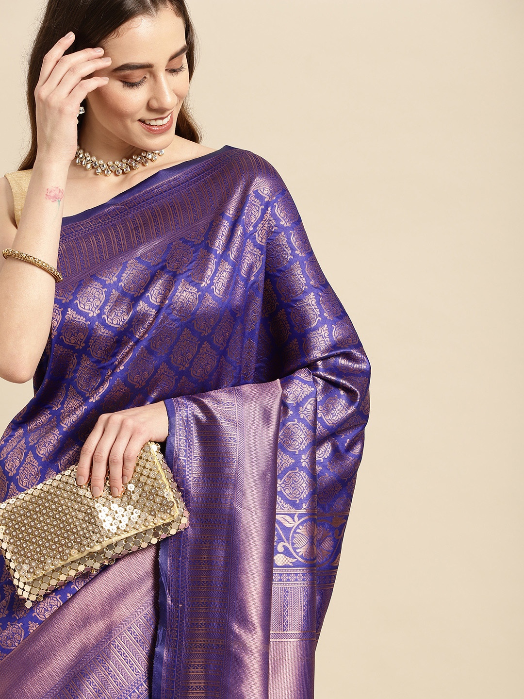 

Pothys Blue Ethnic Motifs Art Silk Banarasi Saree