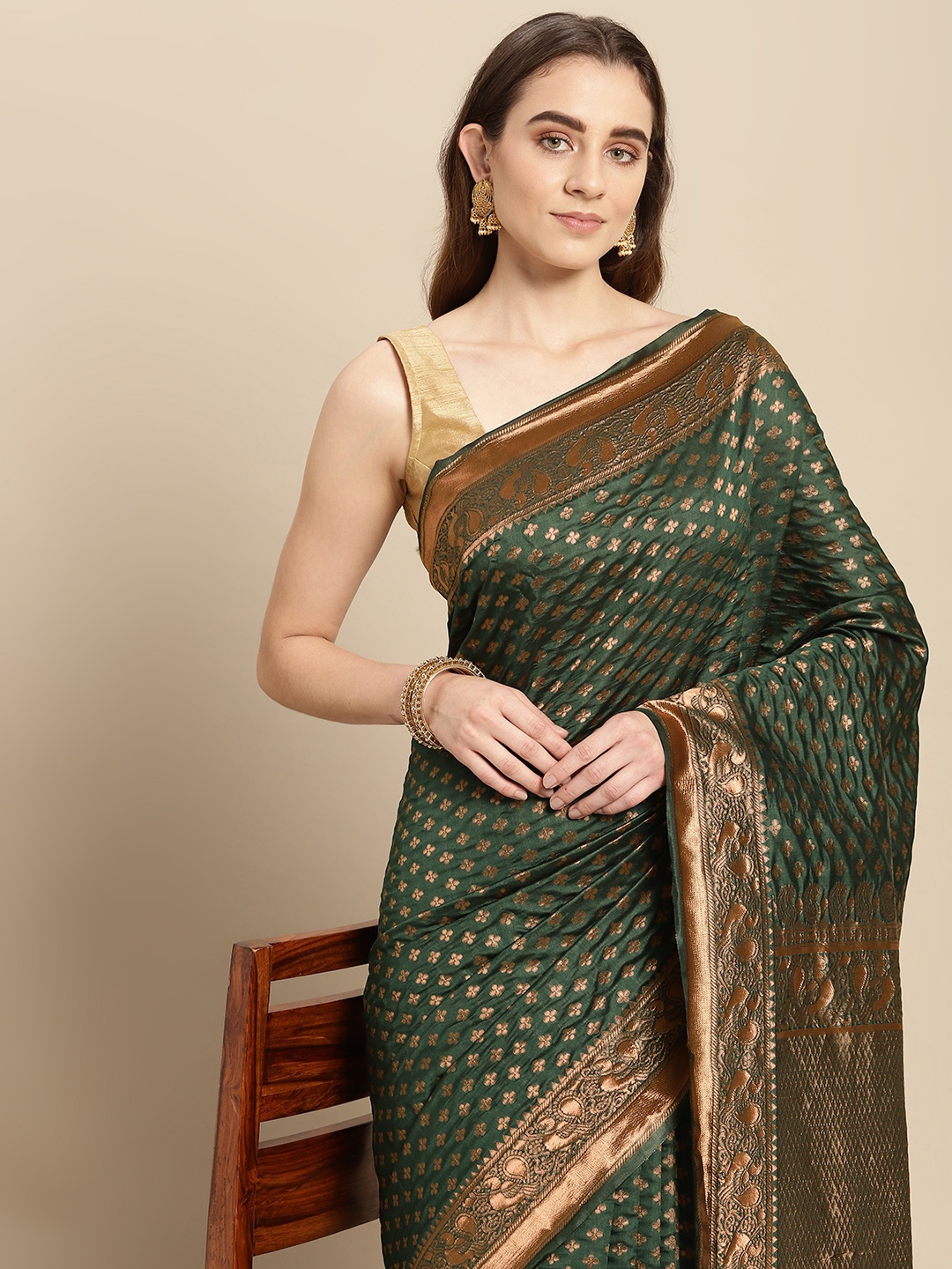 

Pothys Green Woven Design Art Silk Banarasi Saree