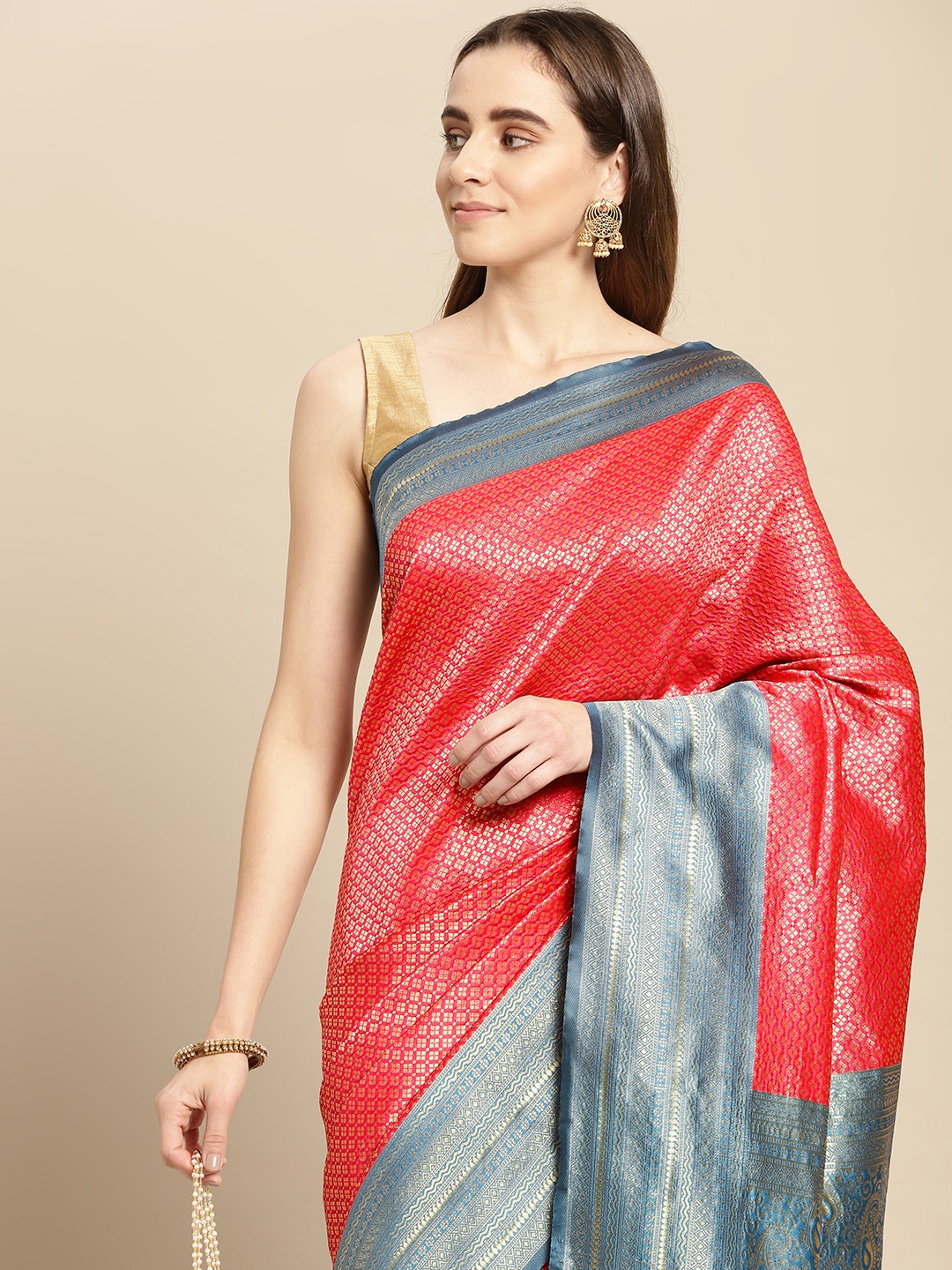 

Pothys Red Woven Design Art Silk Banarasi Saree