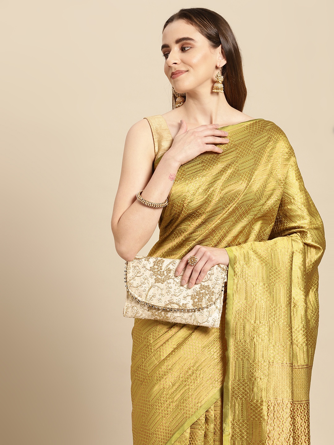 

Pothys Green Ethnic Motifs Art Silk Banarasi Saree