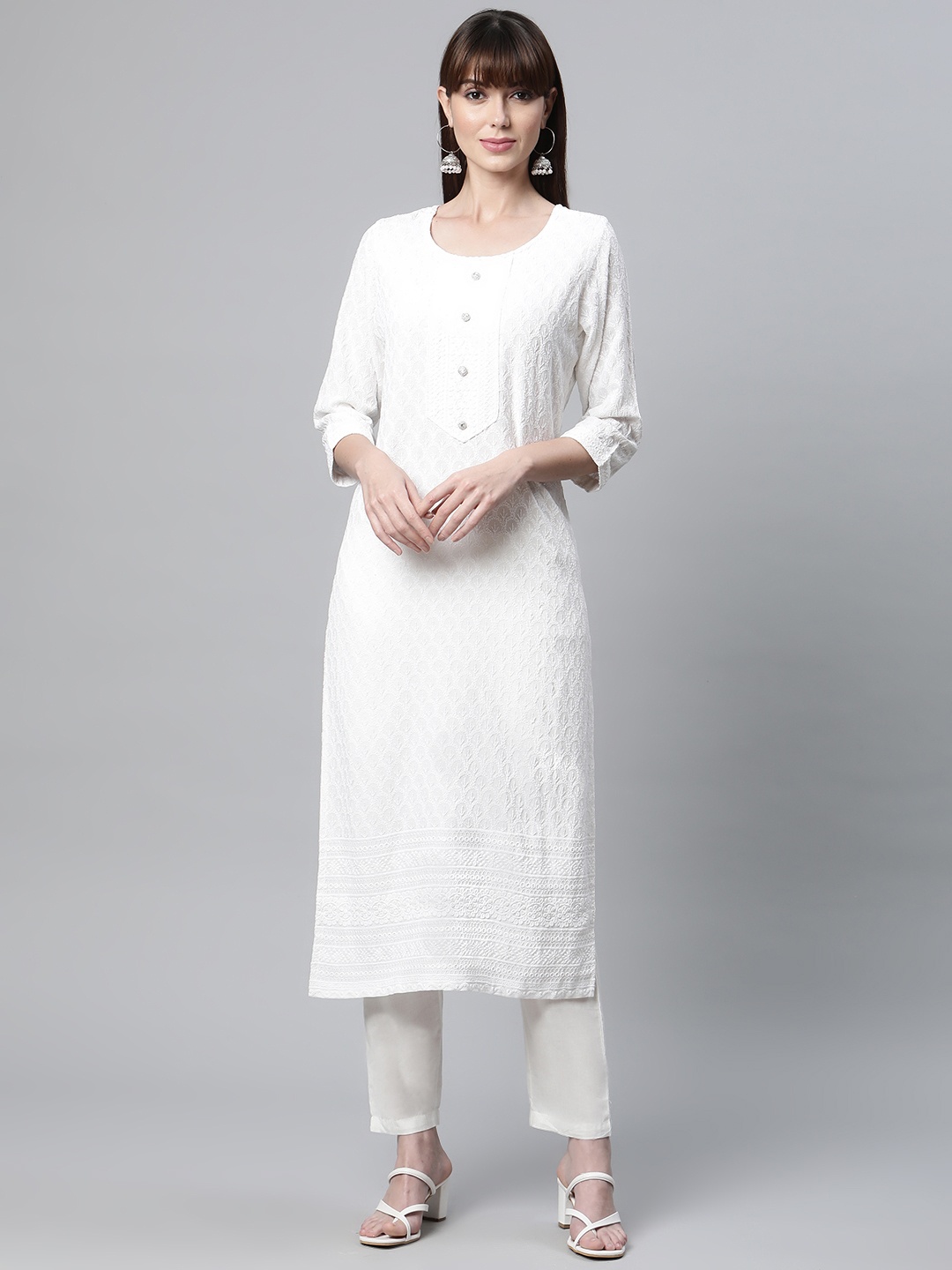 

Readiprint Fashions Women White Floral Chikankari Kurta