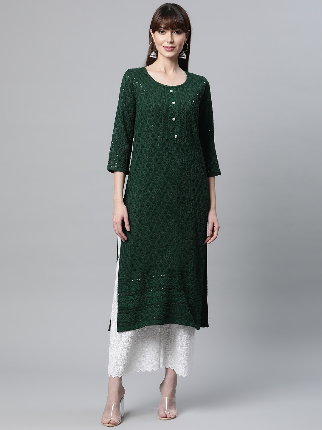 

Readiprint Fashions Women Green Floral Embroidered Chikankari Kurta