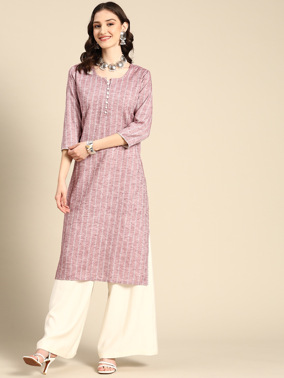 

Sangria Women Pink Striped Kurta