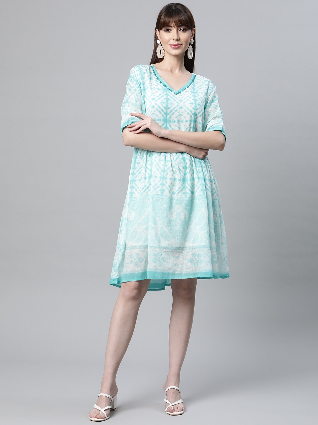 

Readiprint Fashions Blue & White Tie and Dye A-Line Dress