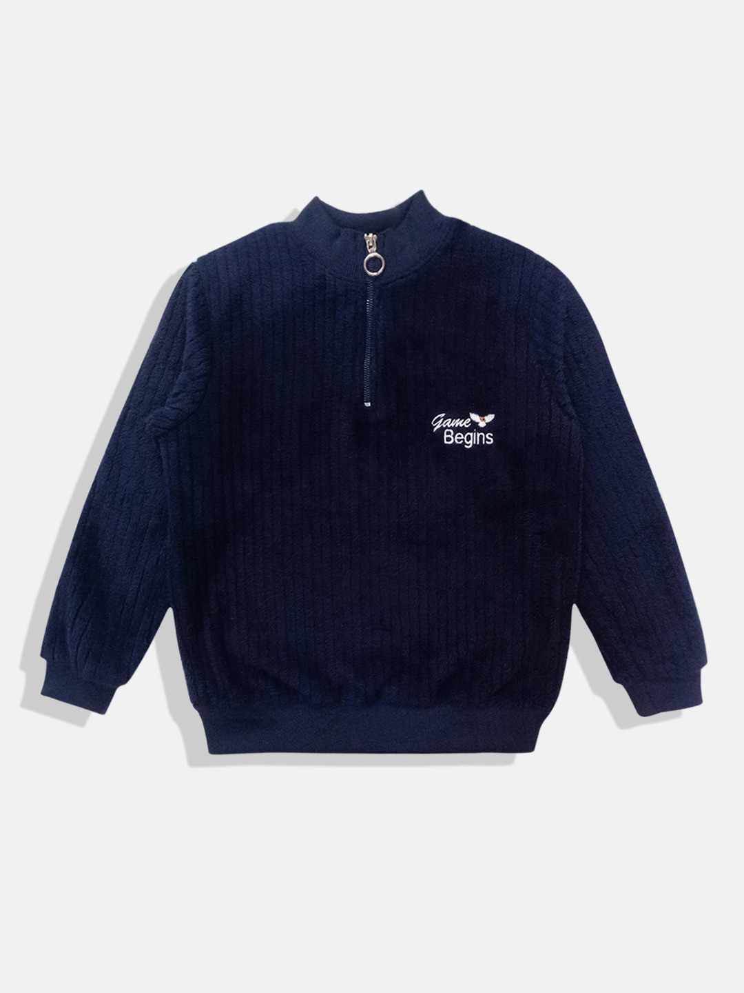 

GAME BEGINS Girls Ribbed Brand Logo Detail Premium Cotton Sweatshirt, Navy blue