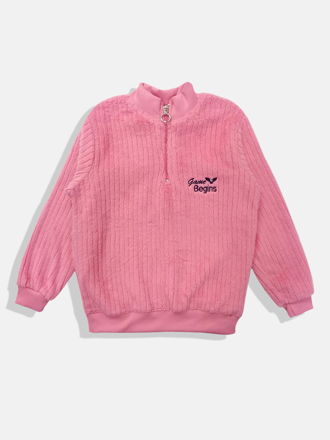 

GAME BEGINS Girls Ribbed Brand Logo Detail Premium Cotton Sweatshirt, Pink