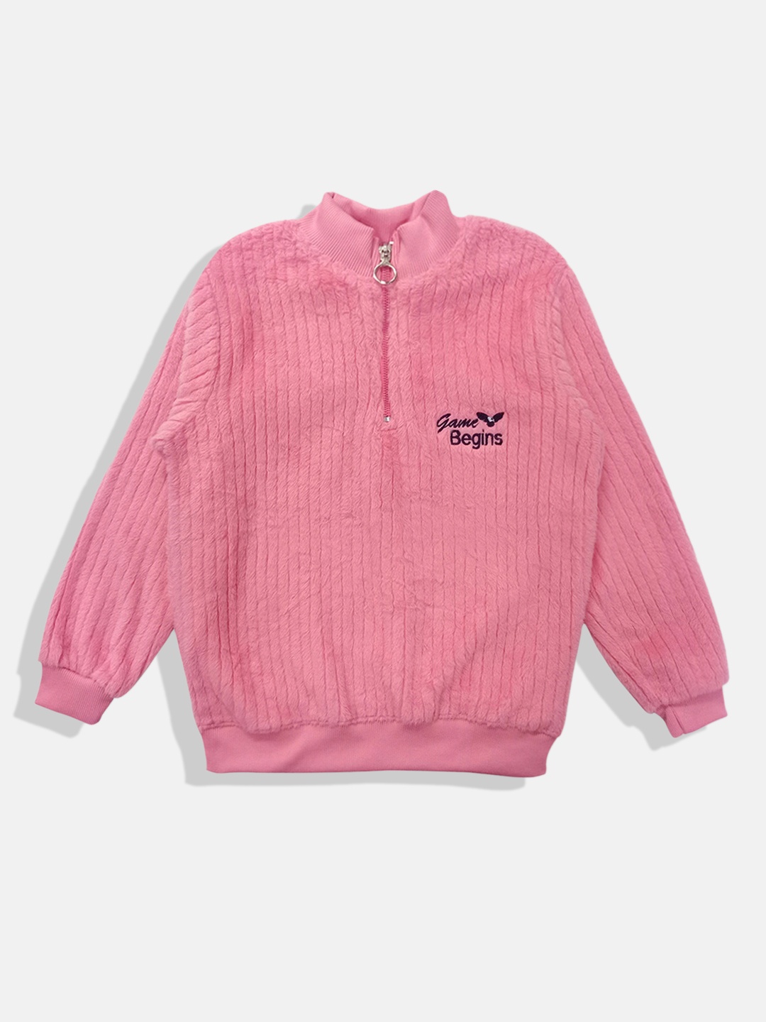 

GAME BEGINS Girls Ribbed Brand Logo Detail Premium Cotton Sweatshirt, Pink